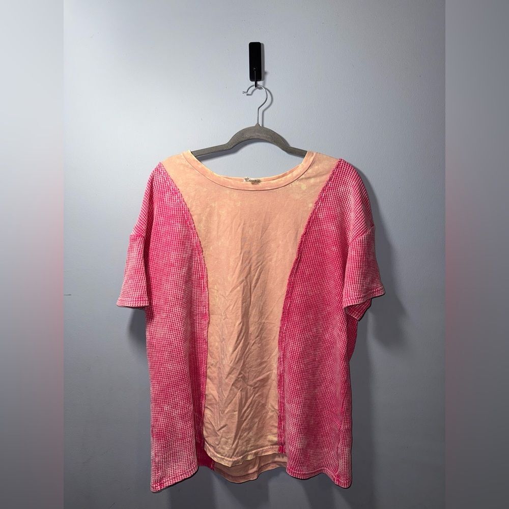 BIBI Women’s Oversized Pink & Peach BIBI Color Block Distressed Top Size XL GUC*
